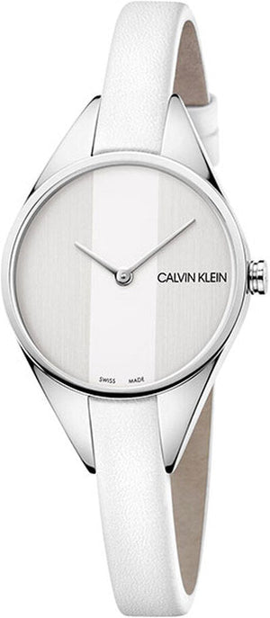 Calvin Klein Rebel White Dial White Leather Strap Watch for Women - K8P231L6 Authentic Buy Shop Now