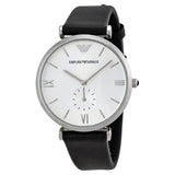 Emporio Armani Retro Analog Quartz Silver Dial Black Leather Strap Watch For Men - AR1674 Authentic Buy Shop Now