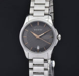 Gucci G Timeless Brown Dial Silver Steel Strap Watch For Women - YA126529 Authentic Buy Shop Now