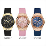 Guess Rose Gold Dial with Diamonds Pink Rubber Strap Watch For Women - W1053L3 Authentic Buy Shop Now
