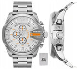 Diesel Mega Chief Chronograph White Dial Silver Steel Strap Watch For Men - DZ4328 Authentic Buy Shop Now