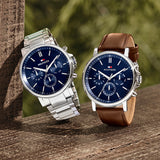 Tommy Hilfiger Tyson Chronograph Blue Dial Silver Steel Strap Watch For Men - 1710588 Authentic Buy Shop Now