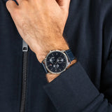 Tommy Hilfiger Brad Chronograph Quartz Blue Dial Blue Leather Strap Watch For Men - 1710387 Authentic Buy Shop Now