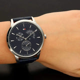 Tommy Hilfiger Brad Chronograph Quartz Blue Dial Blue Leather Strap Watch For Men - 1710387 Authentic Buy Shop Now