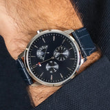 Tommy Hilfiger Brad Chronograph Quartz Blue Dial Blue Leather Strap Watch For Men - 1710387 Authentic Buy Shop Now
