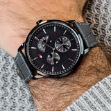 Tommy Hilfiger Brad Chronograph Quartz Grey Dial Grey Leather Strap Watch For Men - 1710388 Authentic Buy Shop Now