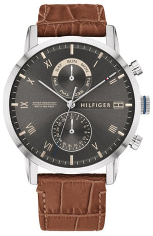 Tommy Hilfiger Kane Grey Dial Brown Leather Strap Watch for Men - 1710398 Authentic Buy Shop Now