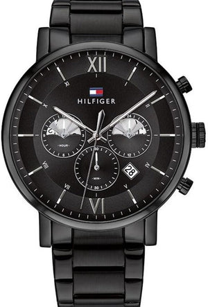 Tommy Hilfiger Evan Chronograph Quartz Black Dial Black Steel Strap Watch For Men - 1710410 Authentic Buy Shop Now
