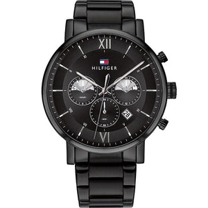 Tommy Hilfiger Evan Chronograph Quartz Black Dial Black Steel Strap Watch For Men - 1710410 Authentic Buy Shop Now