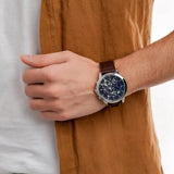 Tommy Hilfiger Henry Chronograph Blue Dial Brown Leather Strap Watch For Men -1710476 Authentic Buy Shop Now
