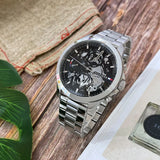 Tommy Hilfiger Henry Chronograph Black Dial Silver Steel Strap Watch For Men - 1710477 Authentic Buy Shop Now