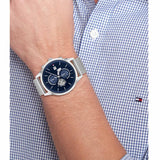 Tommy Hilfiger Weston Chronograph Blue Dial Silver Mesh Bracelet Watch For Men - 1710504 Authentic Buy Shop Now