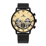 Tommy Hilfiger Legend Chronograph Gold Dial Black Mesh Bracelet Watch For Men - 1710568 Authentic Buy Shop Now