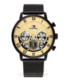 Tommy Hilfiger Legend Chronograph Gold Dial Black Mesh Bracelet Watch For Men - 1710568 Authentic Buy Shop Now
