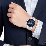 Tommy Hilfiger Tyson Chronograph Blue Dial Silver Steel Strap Watch For Men - 1710588 Authentic Buy Shop Now
