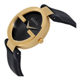 Gucci Interlocking G Gold Black Dial Black Leather Strap Unisex Watch - YA133326 Authentic Buy Shop Now