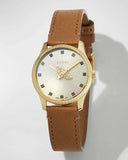 Gucci G Timeless Quartz Silver Dial Brown Leather Strap Watch For Women - YA1265022 Authentic Buy Shop Now