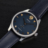 Gucci G Timeless Automatic Blue Dial Black Leather Strap Watch For Men - YA126347 Authentic Buy Shop Now