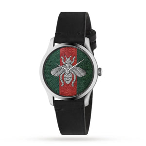 Gucci G Timeless Quartz Green & Red Dial Black Leather Strap Watch For Men - YA1264149 Authentic Buy Shop Now
