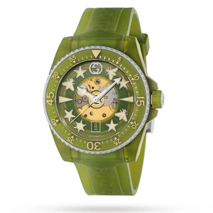 Gucci Dive Automatic Green Dial Green Rubber Strap Unisex Watch - YA136345 Authentic Buy Shop Now