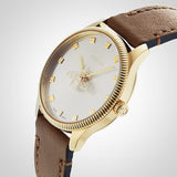 Gucci G Timeless Quartz Silver Dial Brown Leather Strap Watch For Women - YA1265022 Authentic Buy Shop Now