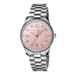 Gucci G Timeless Diamonds Mother of Pearl Pink Dial Silver Steel Strap Watch for Women - YA1265062 Authentic Buy Shop Now