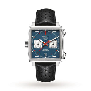 Tag Heuer Monaco Automatic Chronograph Blue Dial Black Leather Strap Watch for Men - CAW211P.FC6356 Authentic Buy Shop Now