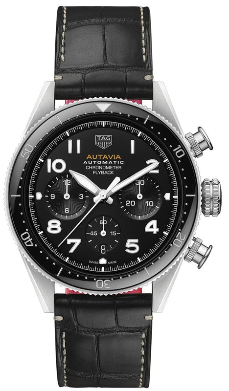 Tag Heuer Autavia Chronometer Flyback Automatic Chronograph Black Dial Black Leather Strap Watch for Men - CBE511A.FC8279 Authentic Buy Shop Now