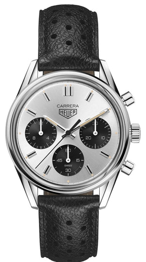 Tag Heuer Carrera Chronograph 60th Anniversary Silver Dial Black Leather Strap Watch for Men - CBK221H.FC8317 Authentic Buy Shop Now