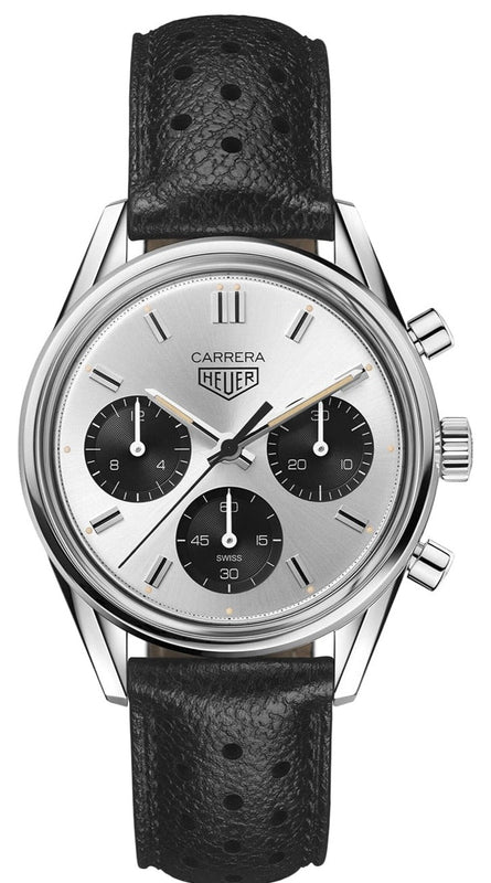 Tag Heuer Carrera Chronograph 60th Anniversary Silver Dial Black Leather Strap Watch for Men - CBK221H.FC8317 Authentic Buy Shop Now