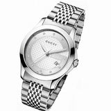 Gucci G Timeless Diamonds Silver Dial Silver Steel Strap Watch For Men - YA126404 Authentic Buy Shop Now
