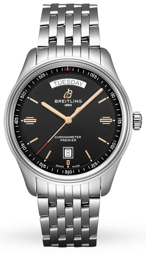 Breitling Premier Automatic 40mm Day & Date Black Dial Silver Steel Strap Mens Watch - A45340241B1A1 Authentic Buy Shop Now