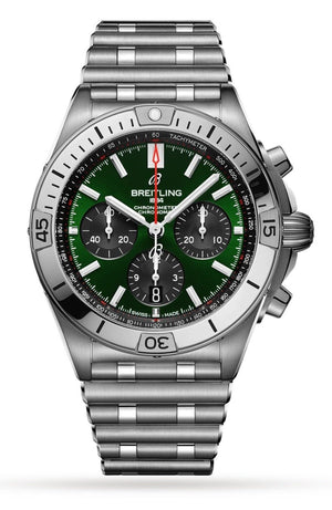 Breitling Chronomat B01 42mm Green Dial Silver Steel Strap Watch for Men - AB01343A1L1A1 Authentic Buy Shop Now