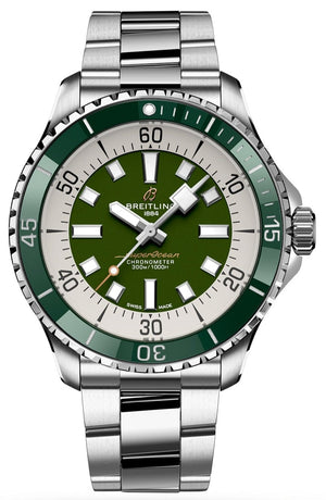 Breitling Superocean Automatic 44mm Navy Green Dial Green Rubber Strap Watch for Men - A17376A31L1A1 Authentic Buy Shop Now