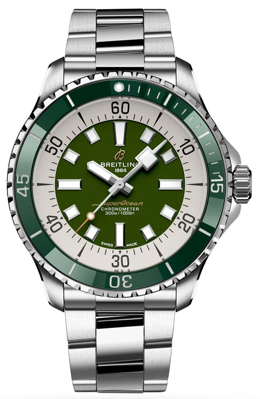 Breitling Superocean Automatic 44mm Navy Green Dial Green Rubber Strap Watch for Men - A17376A31L1A1 Authentic Buy Shop Now