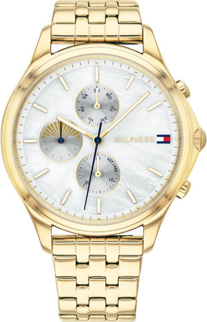 Tommy Hilfiger Whitney Chronograph Quartz Mother of Pearl White Dial Gold Steel Strap Watch For Women - 1782121 Authentic Buy Shop Now