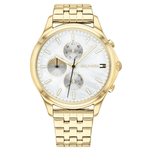 Tommy Hilfiger Whitney Chronograph Quartz Mother of Pearl White Dial Gold Steel Strap Watch For Women - 1782121 Authentic Buy Shop Now