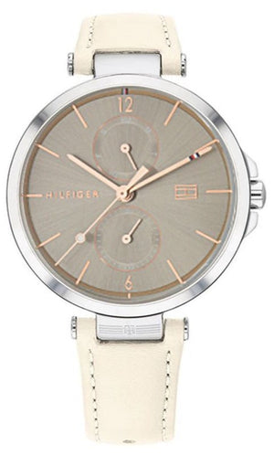 Tommy Hilfiger Angela Silver Dial Cream Leather Strap Watch for Women - 1782123 Authentic Buy Shop Now