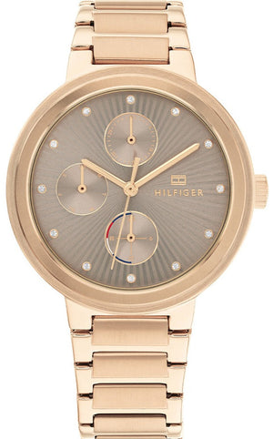 Tommy Hilfiger Joy Chronograph Gold Dial Gold Steel Strap Watch For Women - 1782533 Authentic Buy Shop Now