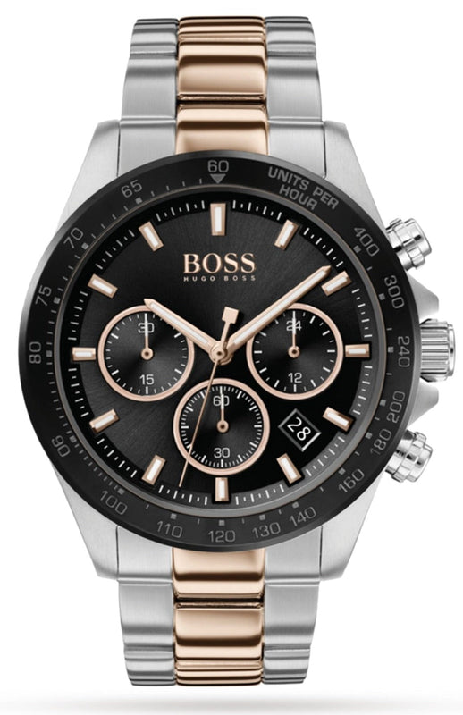Hugo Boss Here Chronograph Black Dial Two Tone Steel Strap Watch for Men - 1513757 Authentic Buy Shop Now