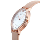 Emporio Armani Kappa Rose Gold & White Dial Beige Nude Leather Strap Watch For Women - AR2510 Authentic Buy Shop Now