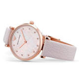 Emporio Armani Gianni T Bar Mother Of Pearl Pink Dial Pink Leather Strap Watch For Women - AR1958 Authentic Buy Shop Now