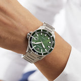 Emporio Armani Three Hand Green Dial Silver Steel Strap Watch For Men - AR11338 Authentic Buy Shop Now