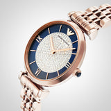 Emporio Armani Gianni T-Bar Quartz Crystals Black Dial Gold Steel Strap Watch For Women - AR11423 Authentic Buy Shop Now