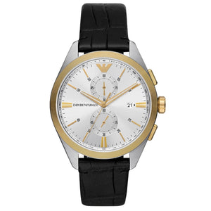 Emporio Armani Claudio Chronograph Silver Dial Black Leather Strap Watch For Men - AR11498 Authentic Buy Shop Now