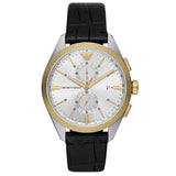Emporio Armani Claudio Chronograph Silver Dial Black Leather Strap Watch For Men - AR11498 Authentic Buy Shop Now