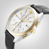 Emporio Armani Claudio Chronograph Silver Dial Black Leather Strap Watch For Men - AR11498 Authentic Buy Shop Now