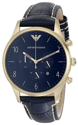Emporio Armani Chronograph Midnight Blue Dial Blue Leather Strap Watch For Men - AR1862 Authentic Buy Shop Now