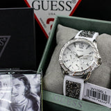 Guess Swirl Quartz Silver Dial White Silicone Strap Watch for Women - W1096L1 Authentic Buy Shop Now