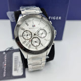 Tommy Hilfiger Hudson Chronograph White Dial Silver Steel Strap Watch For Men - 1791227 Authentic Buy Shop Now